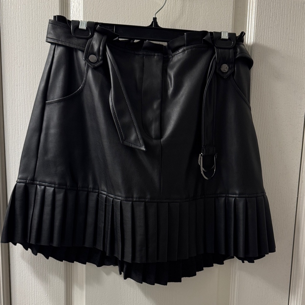 Zara Black Leather Skater Skirt